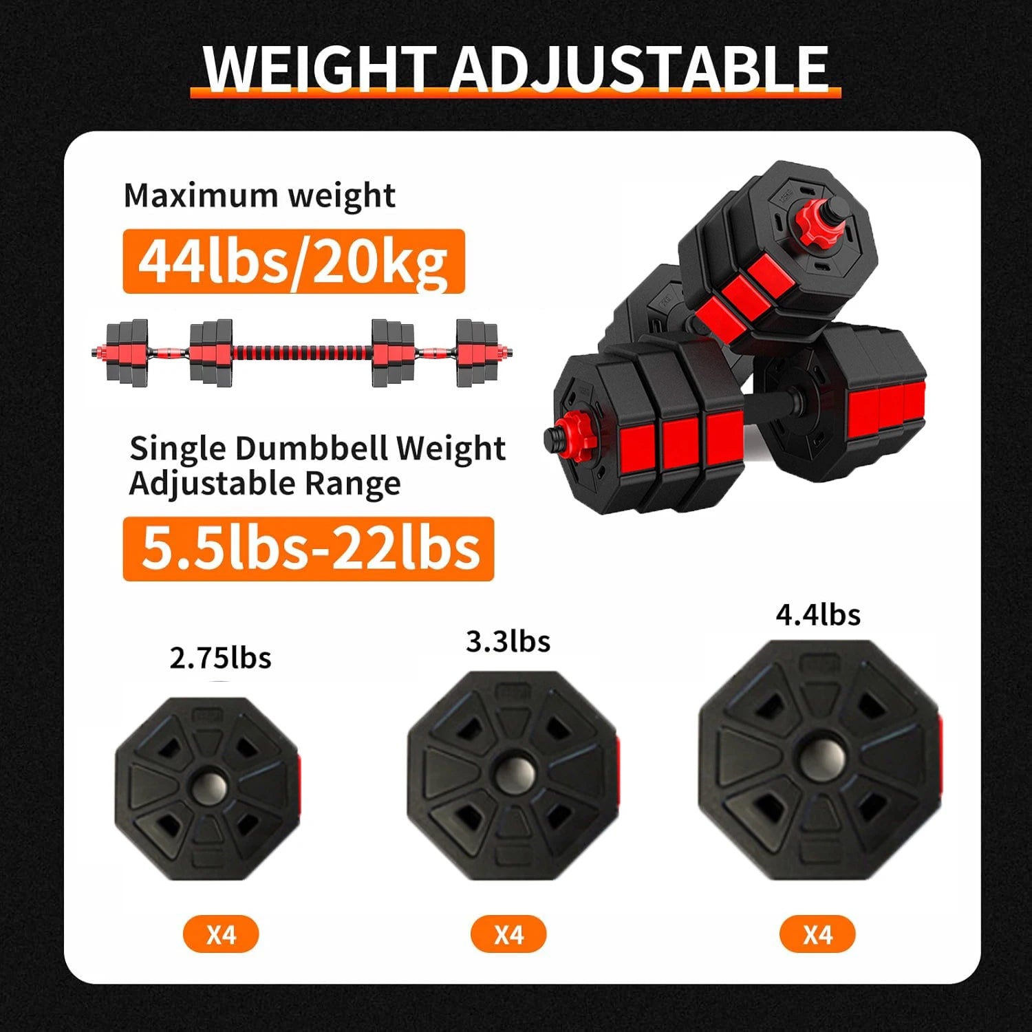 44LB Dumbbell to Barbell Set