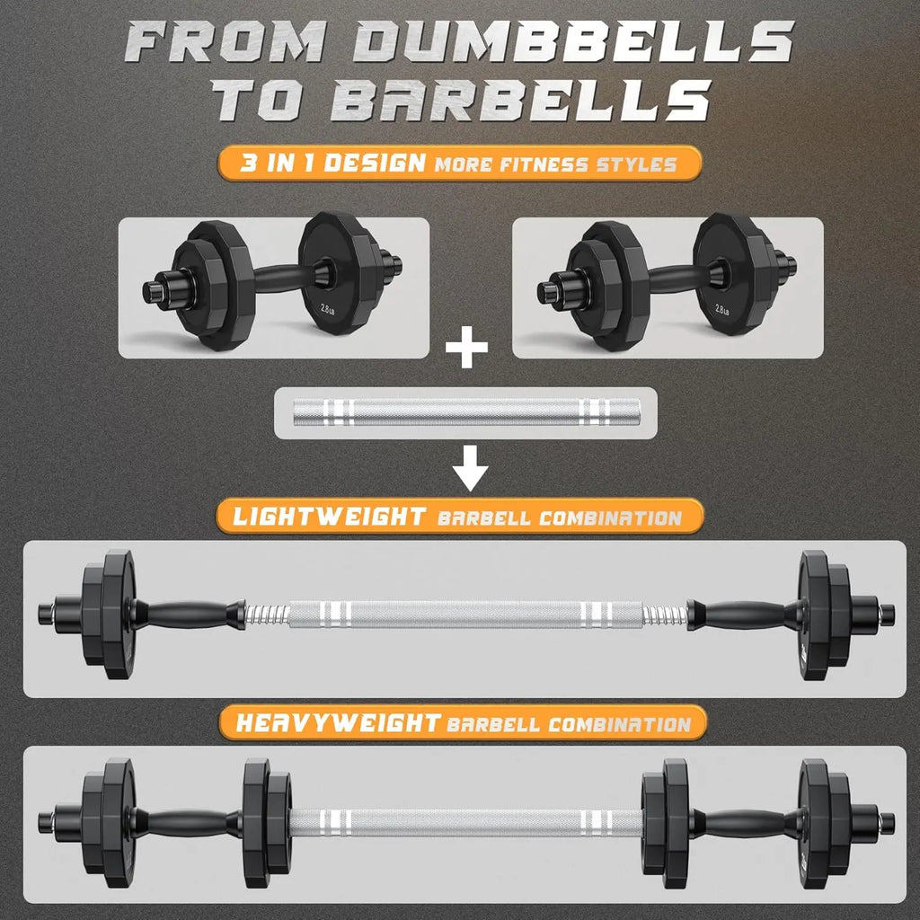22–88LB Adjustable Dumbbell & Barbell Set