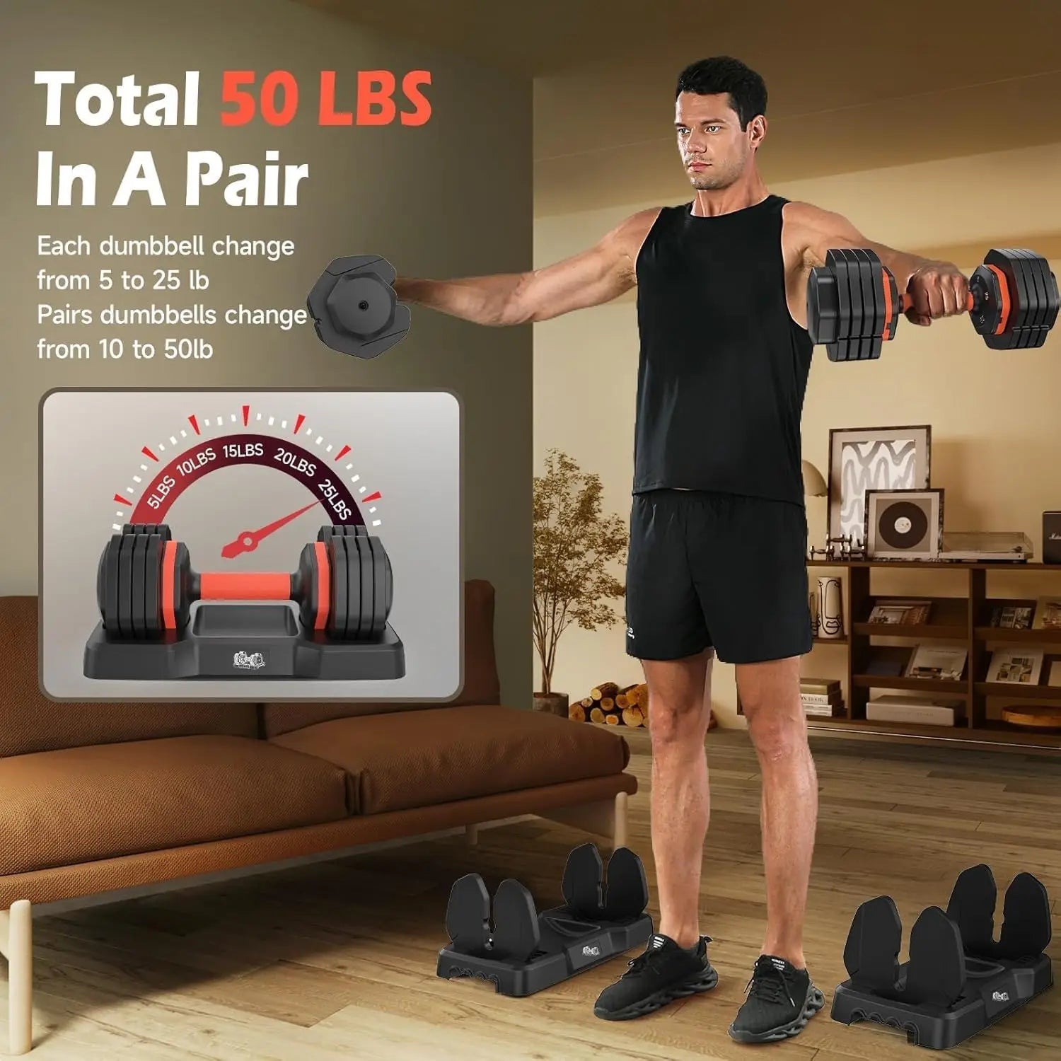 FEIERDUN 5–50LB Adjustable Dumbbells