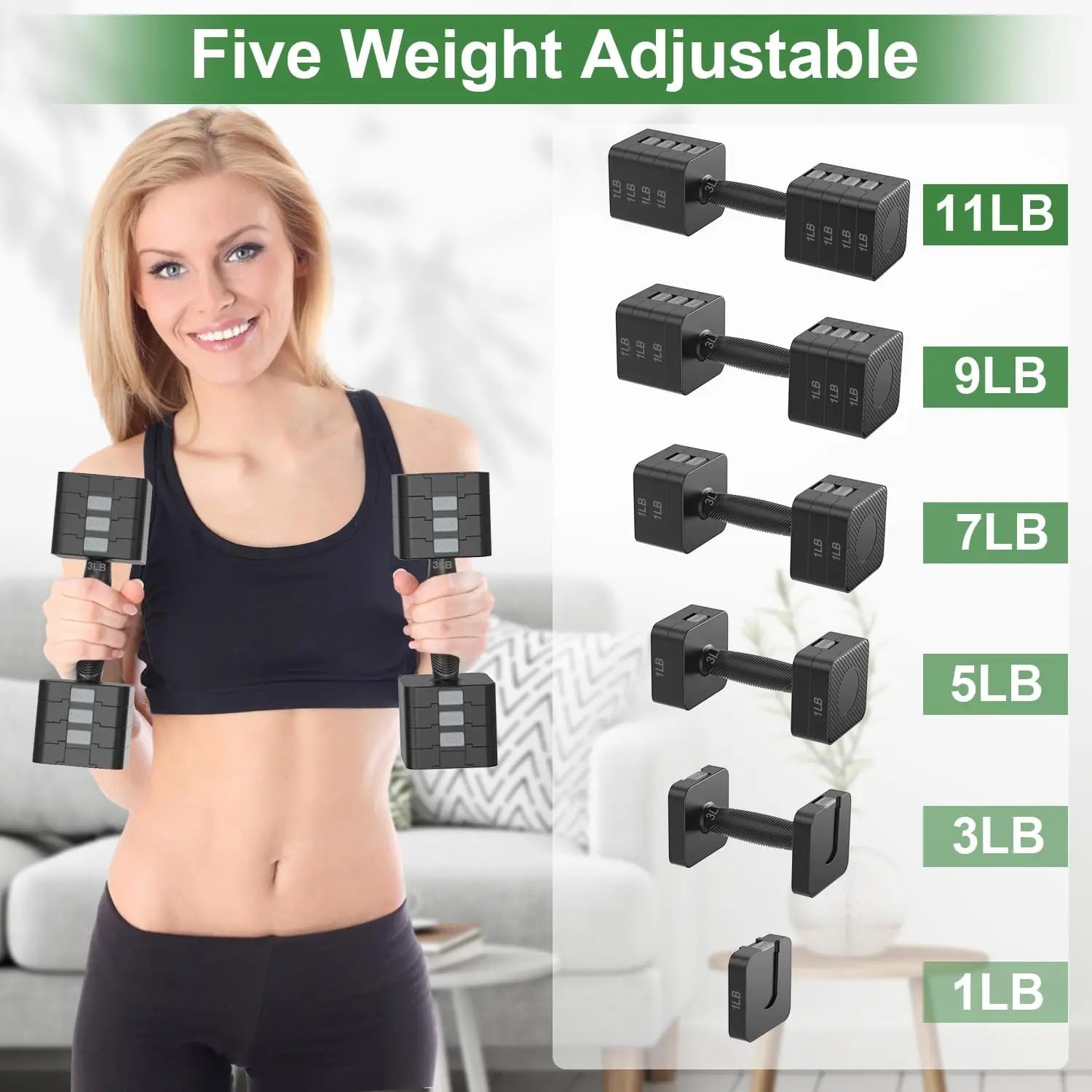 22LB 5-Level Adjustable Dumbbell Set